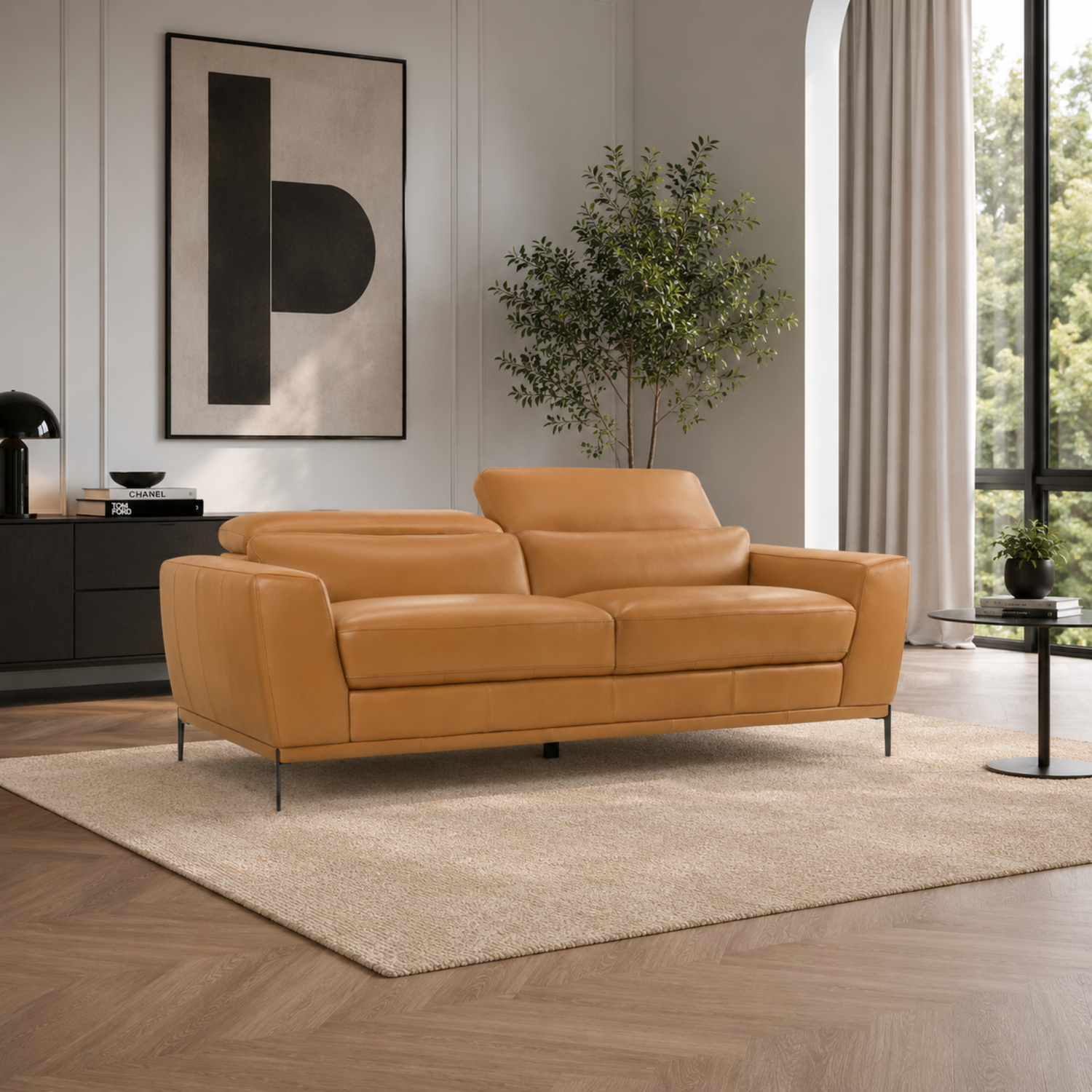 Gio Italia Florence Premium Clay Leather Sofa with Metal Legs- Comfort Furniture