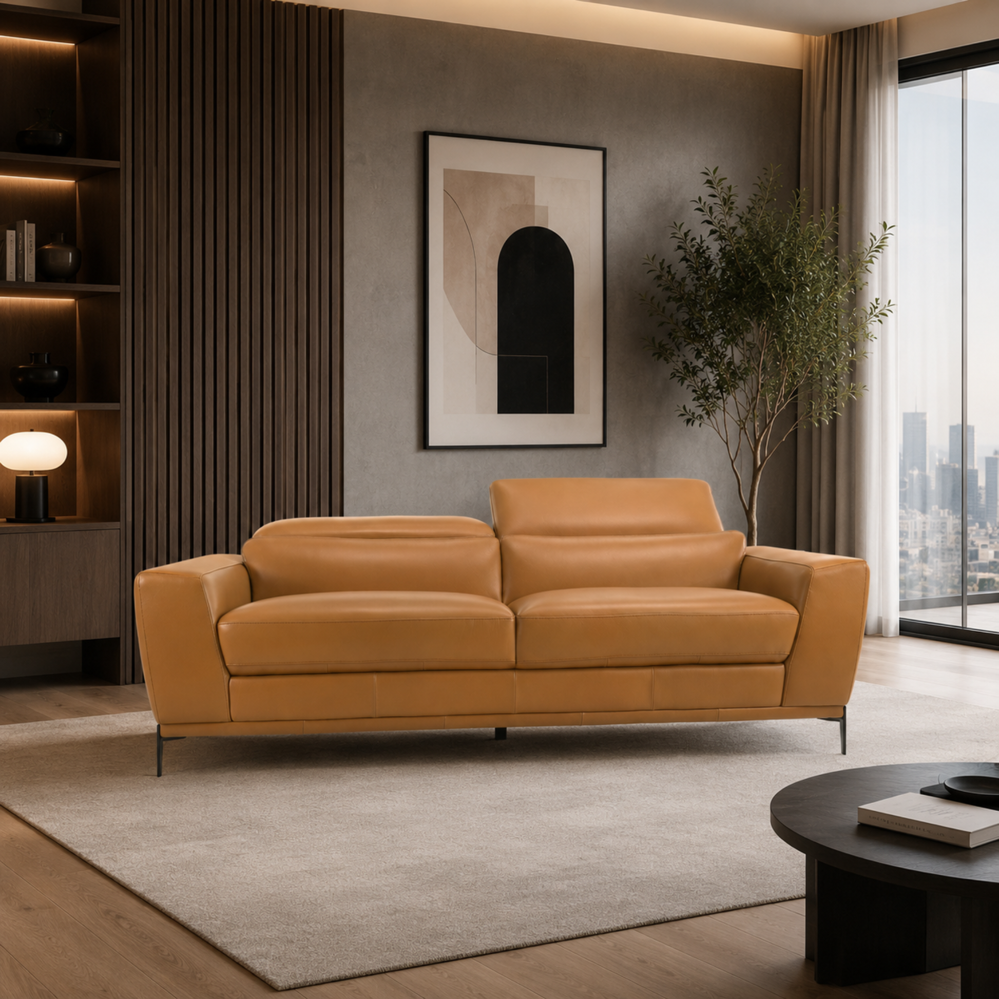 Gio Italia Florence Premium Clay Leather Sofa with Metal Legs- Comfort Furniture