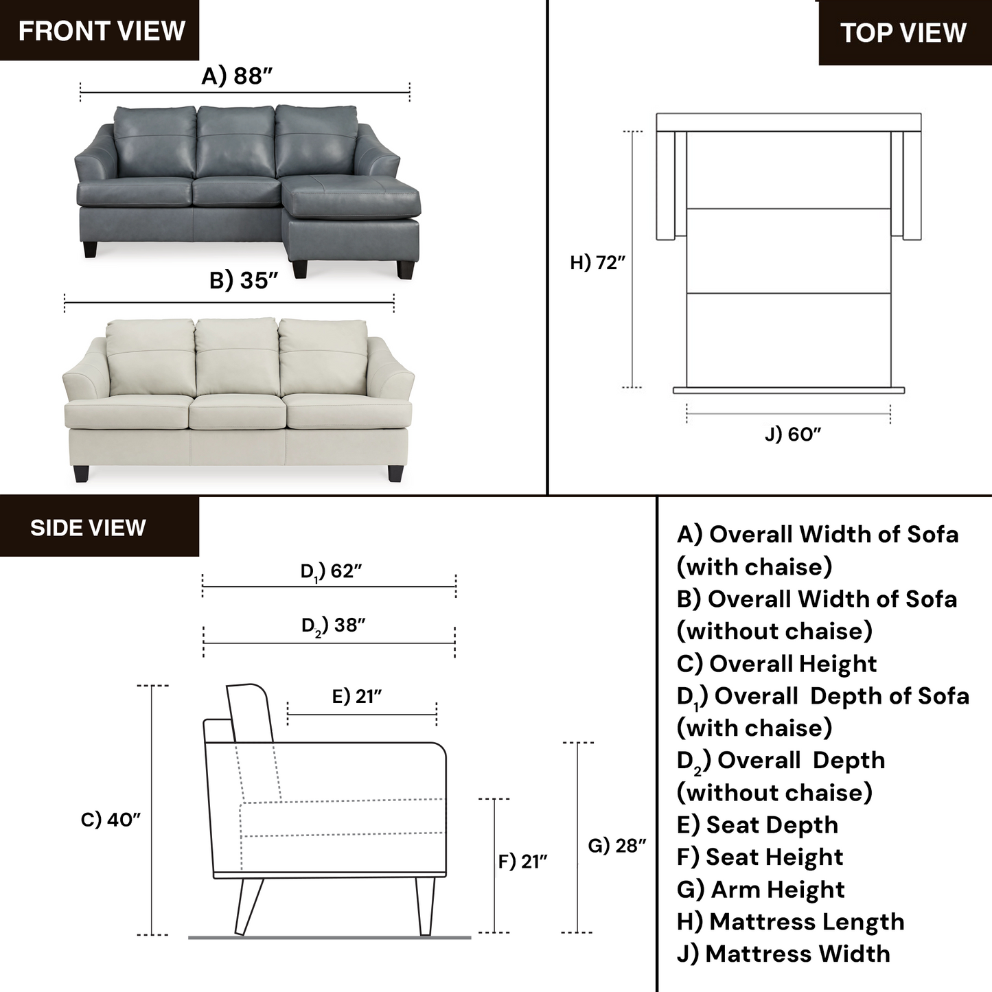 Gio Italia Geneva 3-Seater Queen Leather Sleeper Sofa