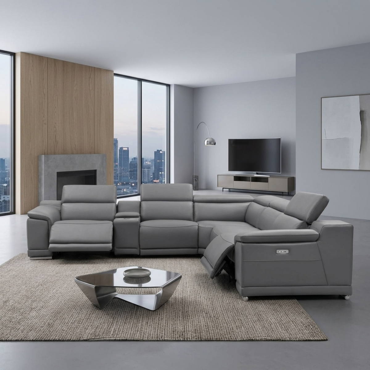 Gio Italia Haviano Leather Recliner Sectional Sofa with Console-Comfortdesignfurniture