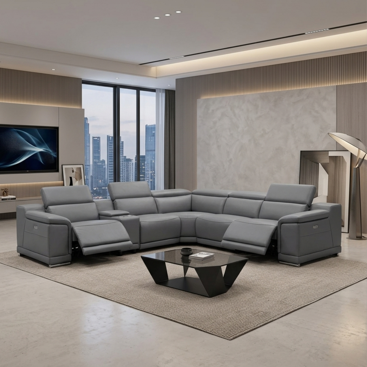 Gio Italia Haviano Leather Recliner Sectional Sofa with Console-Comfortdesignfurniture
