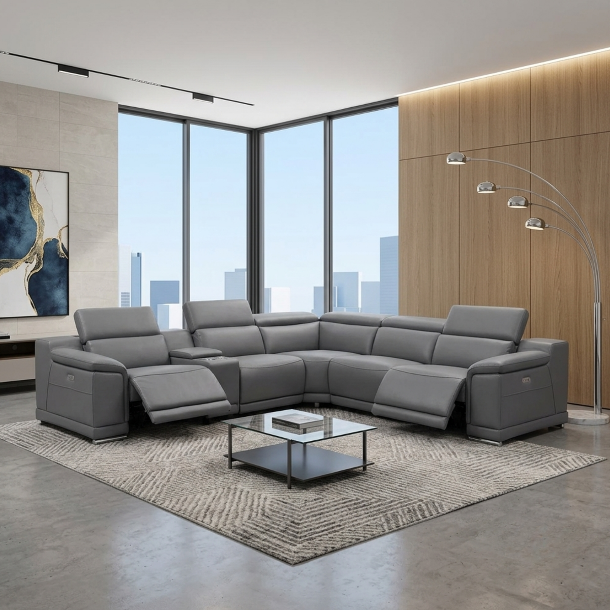 Gio Italia Haviano Leather Recliner Sectional Sofa with Console-Comfortdesignfurniture