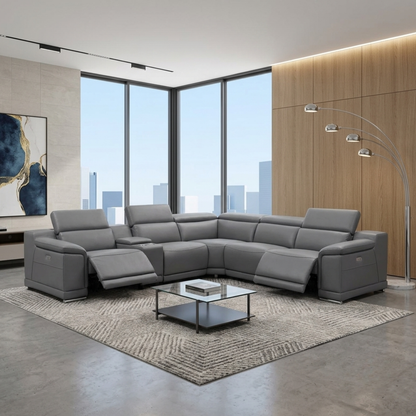 Gio Italia Haviano Leather Recliner Sectional Sofa with Console-Comfortdesignfurniture
