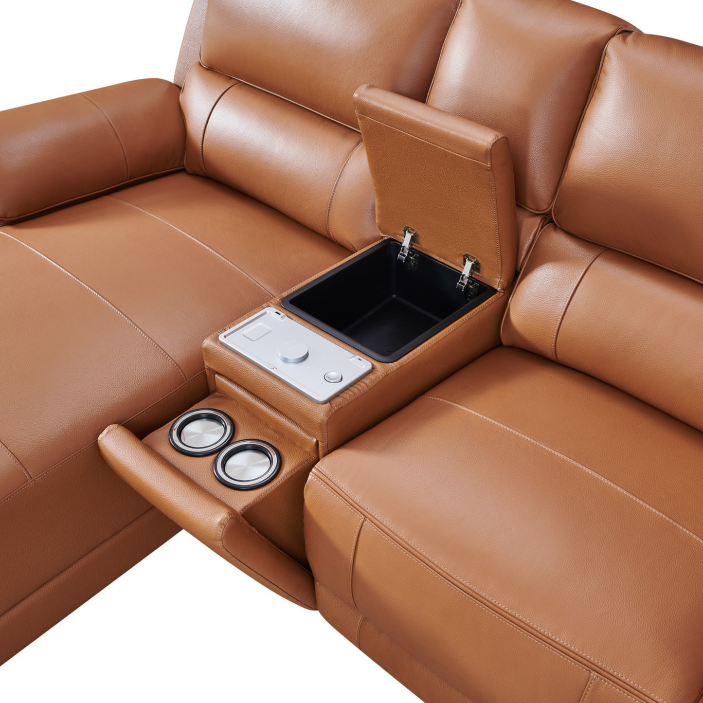 Gio Italia Hestino Leather Power Recliner Sectional with Chaise & Console-ComfortDesign