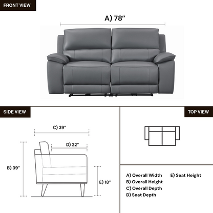 Gio Italia Hestino Leather Power Recliner Loveseat