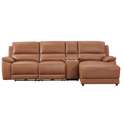 Gio Italia Hestino Leather Power Recliner Sectional with Chaise & Console-ComfortDesign