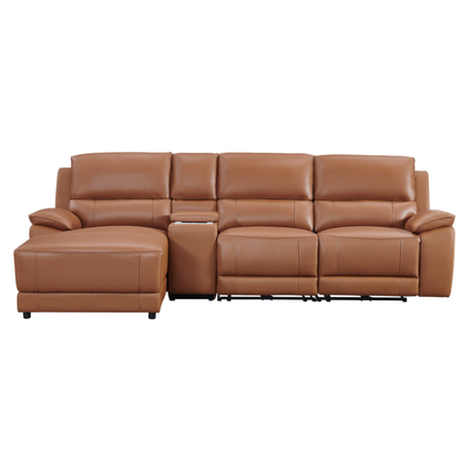 Gio Italia Hestino Leather Power Recliner Sectional with Chaise & Console