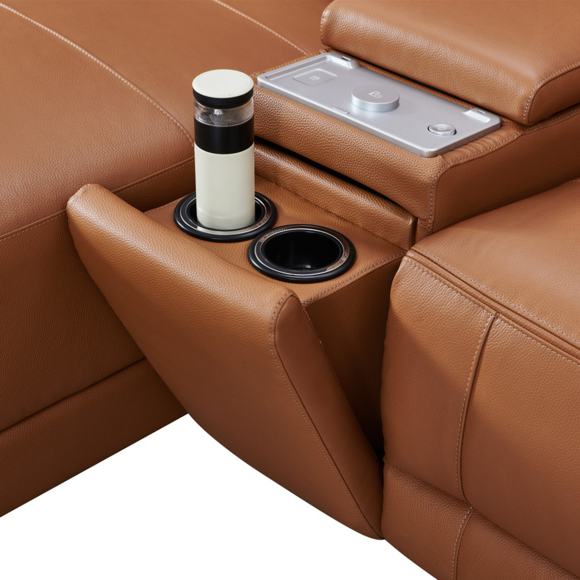 Gio Italia Hestino Leather Power Recliner Sectional with Chaise & Console-ComfortDesign