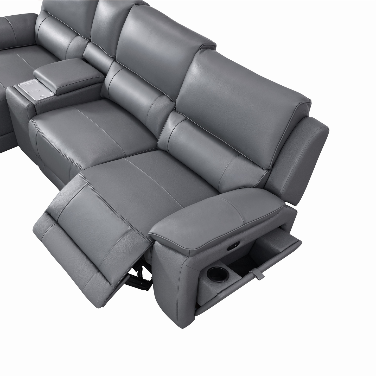 Gio Italia Hestino Leather Power Recliner Sectional with Chaise & Console-ComfortDesign
