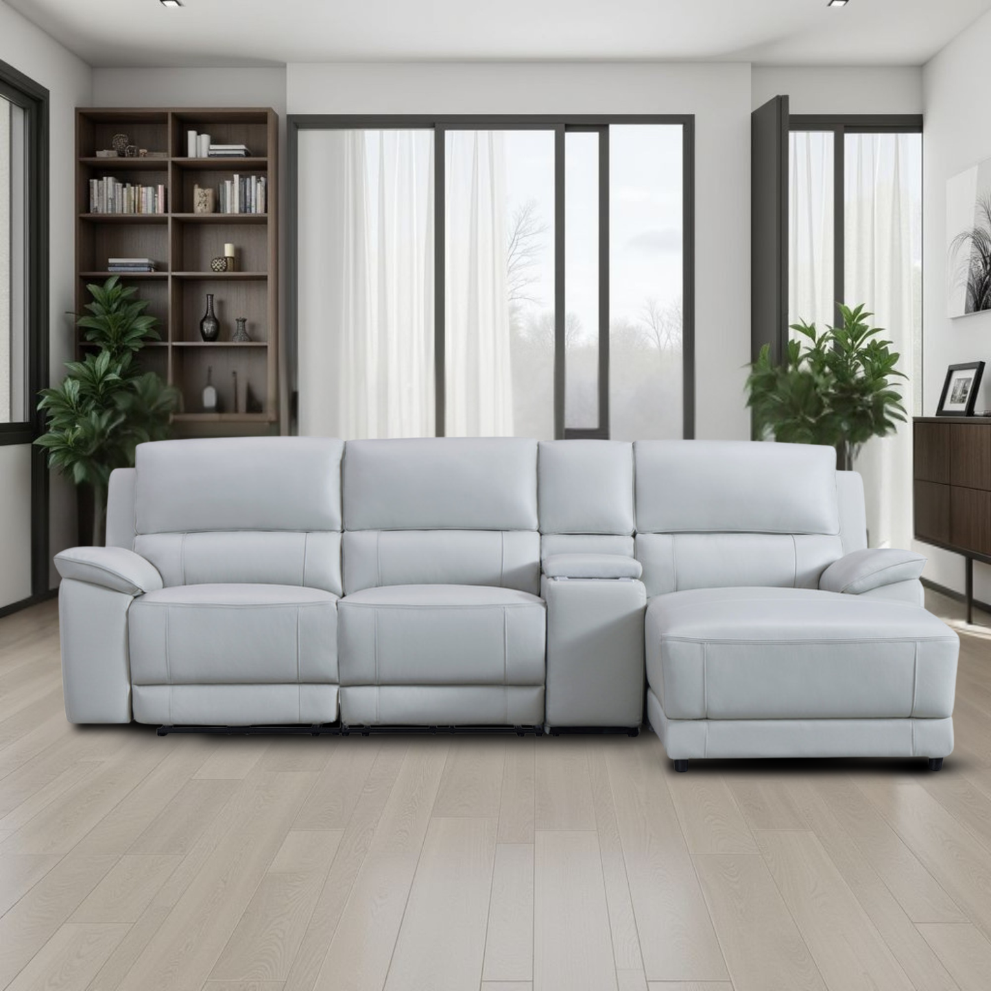 Gio Italia Hestino Leather Power Recliner Sectional with Chaise & Console