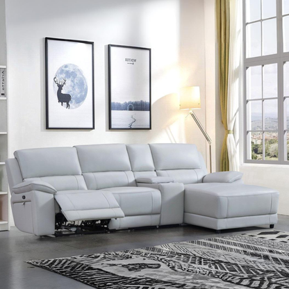 Gio Italia Hestino Leather Power Recliner Sectional with Chaise & Console