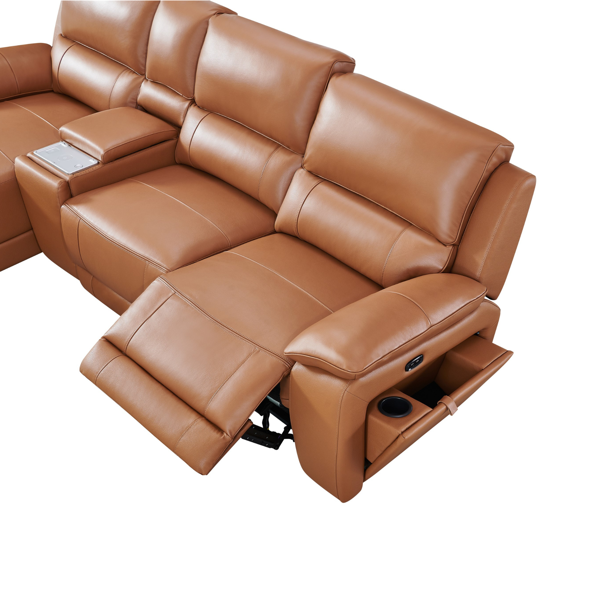 Gio Italia Hestino Leather Power Recliner Sectional with Chaise & Console-ComfortDesign