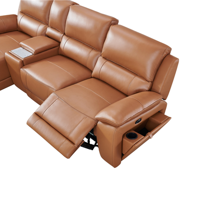 Gio Italia Hestino Leather Power Recliner Sectional with Chaise & Console-ComfortDesign