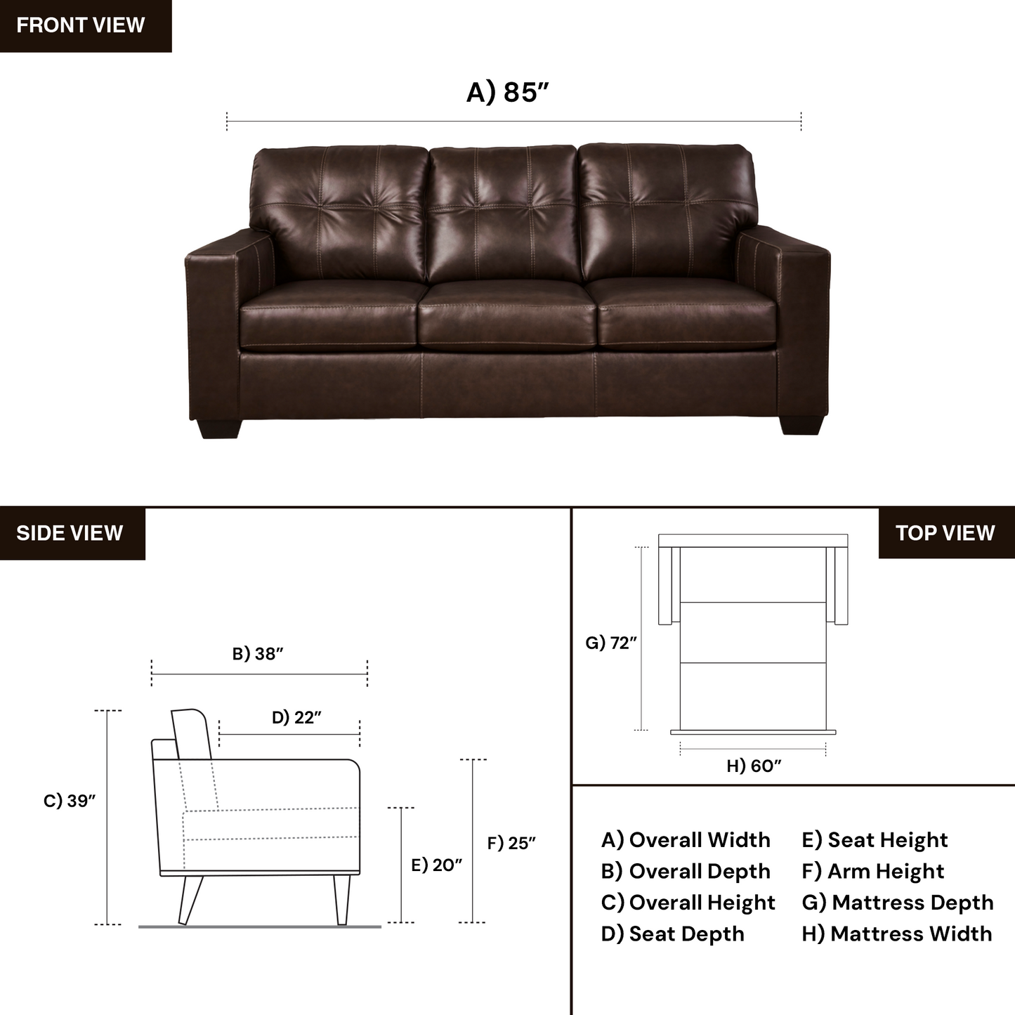 Gio Italia Salvatore Leather 3-Seater Queen Sleeper Sofa