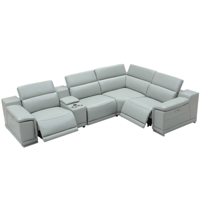 Gio Italia Haviano Leather Recliner Sectional Sofa with Console