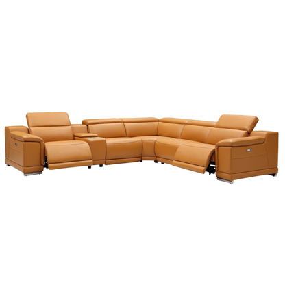 Gio Italia Haviano Leather Recliner Sectional Sofa with Console