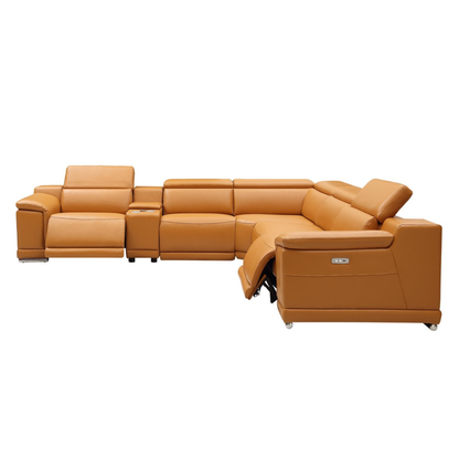 Gio Italia Haviano Leather Recliner Sectional Sofa with Console