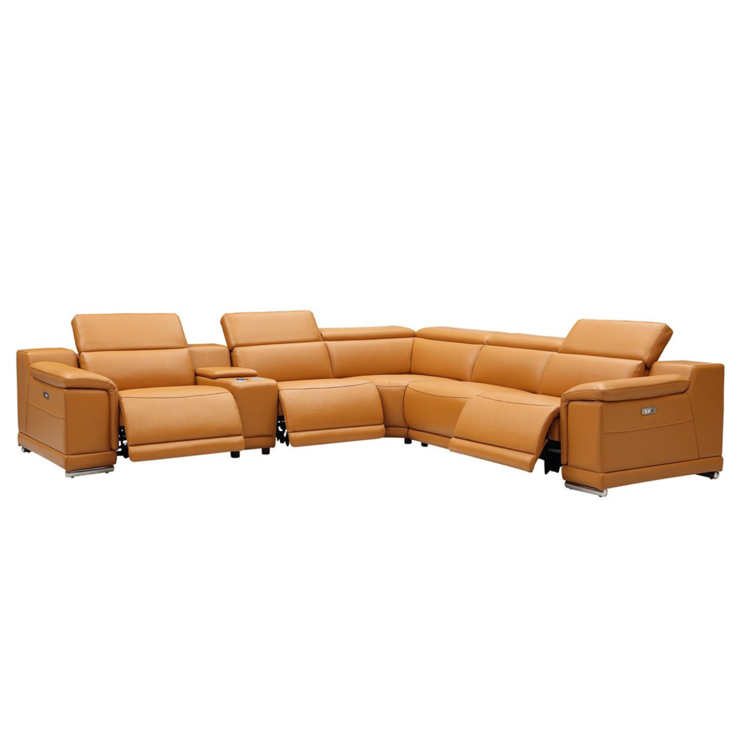Gio Italia Haviano Leather Recliner Sectional Sofa with Console
