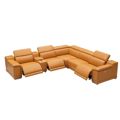 Gio Italia Haviano Leather Recliner Sectional Sofa with Console