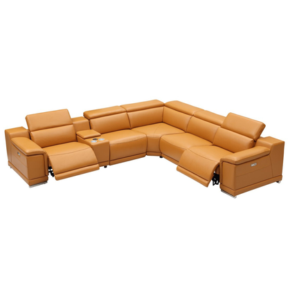 Gio Italia Haviano Leather Recliner Sectional Sofa with Console