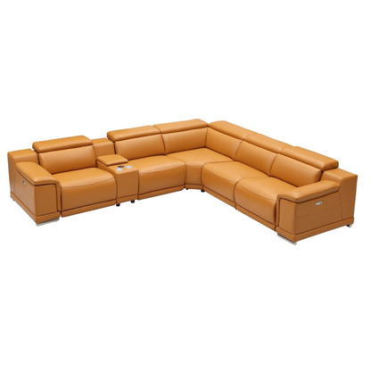 Gio Italia Haviano Leather Recliner Sectional Sofa with Console
