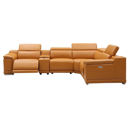 Gio Italia Haviano Leather Recliner Sectional Sofa with Console