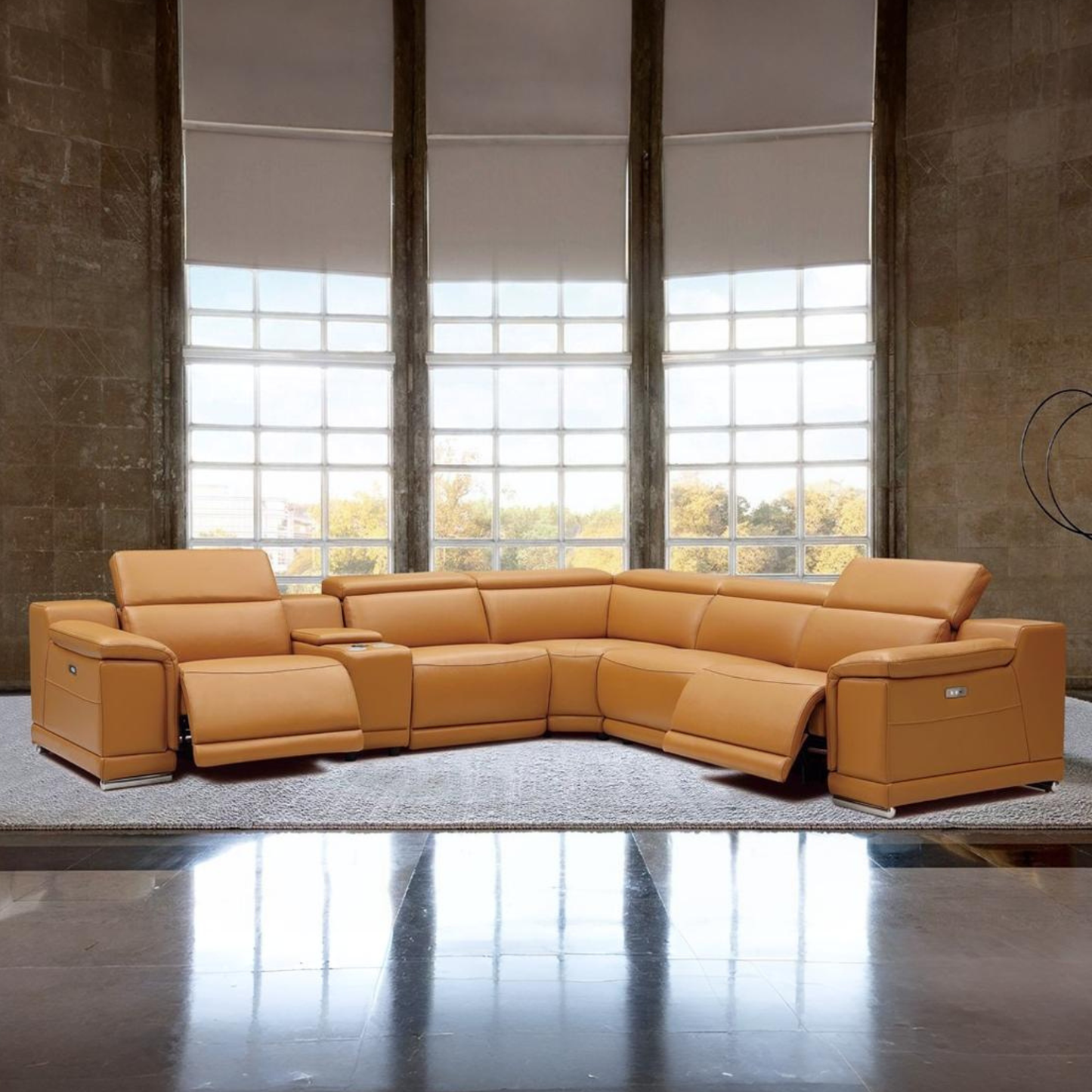 Gio Italia Haviano Leather Recliner Sectional Sofa with Console