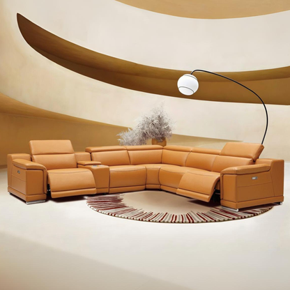 Gio Italia Haviano Leather Recliner Sectional Sofa with Console