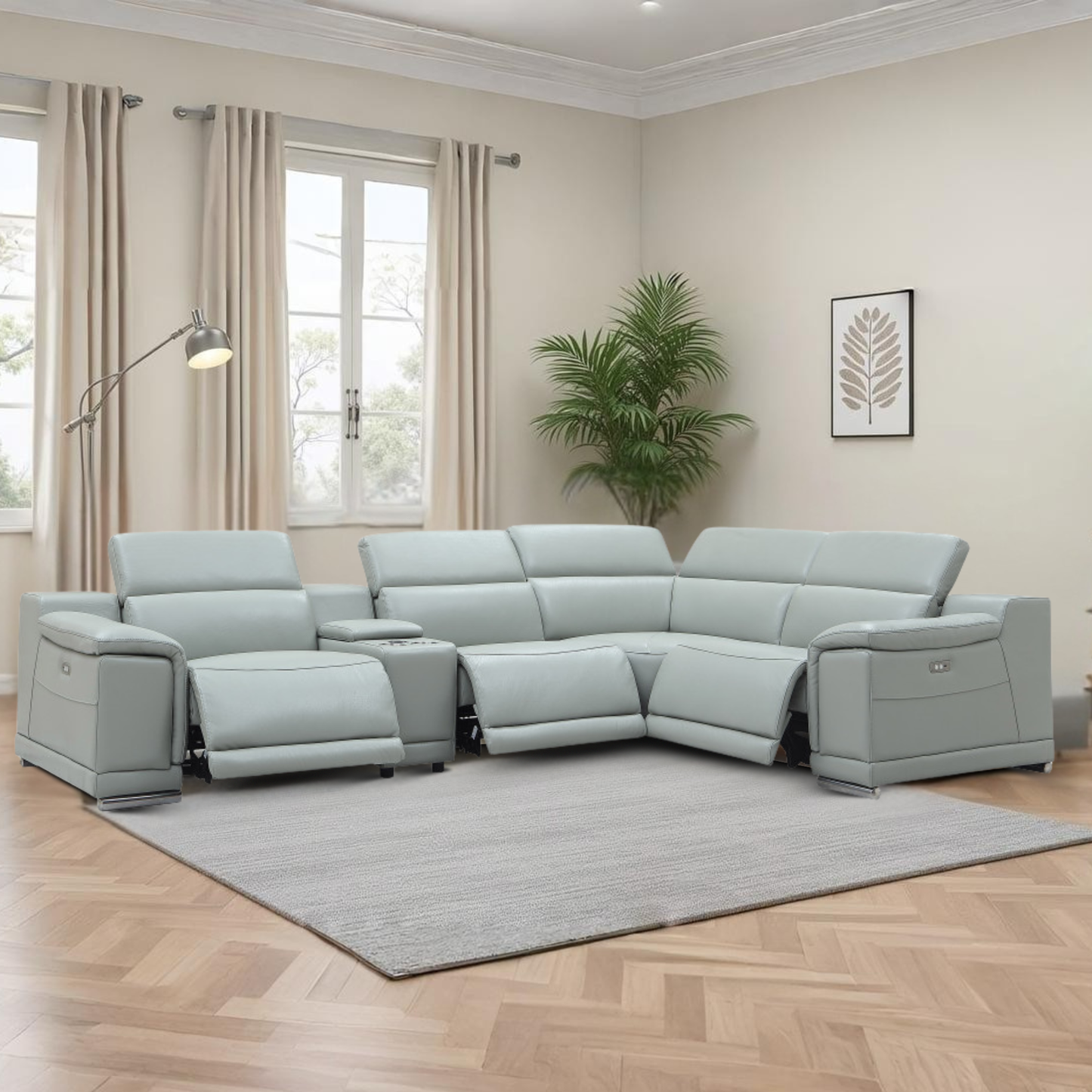 Gio Italia Haviano Leather Recliner Sectional Sofa with Console