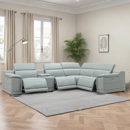 Gio Italia Haviano Leather Recliner Sectional Sofa with Console