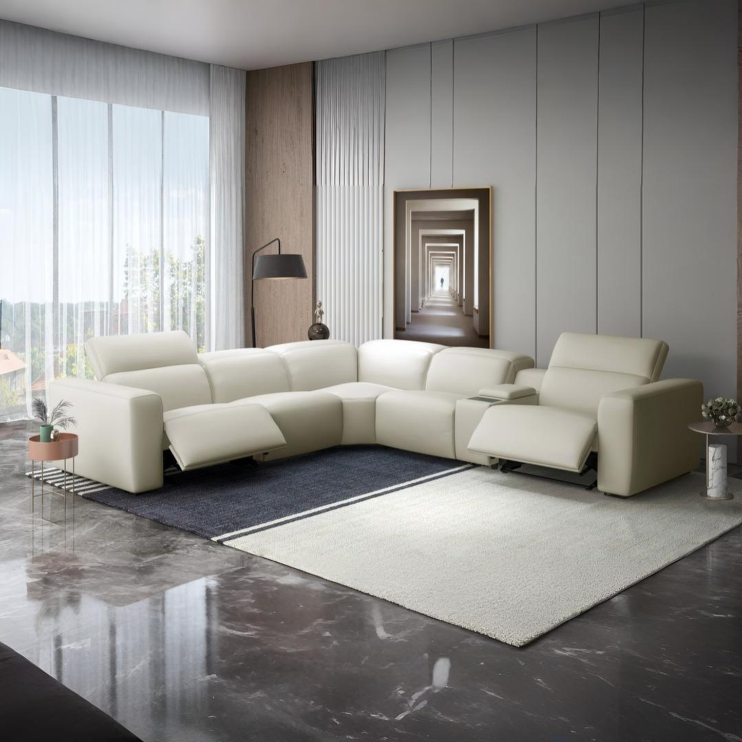 Gio Italia Ferrano Leather Sectional With Storage Console