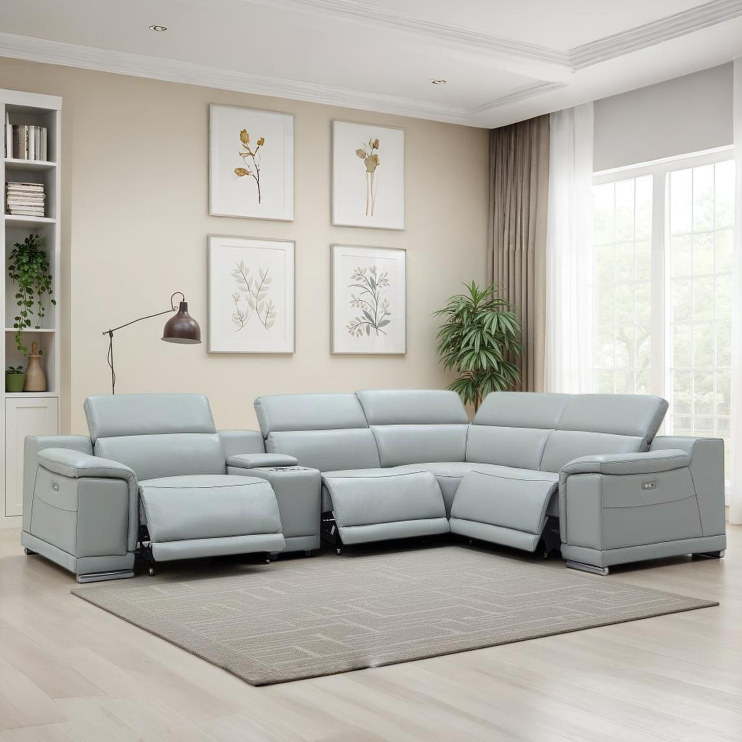 Gio Italia Haviano Leather Recliner Sectional Sofa with Console