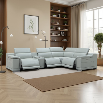 Gio Italia Haviano Leather Recliner Sectional Sofa with Console