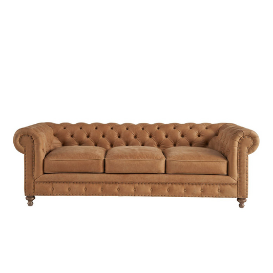 Universal Griffith Park Berkeley Leather Tufted Brown 3 Seater Sofa