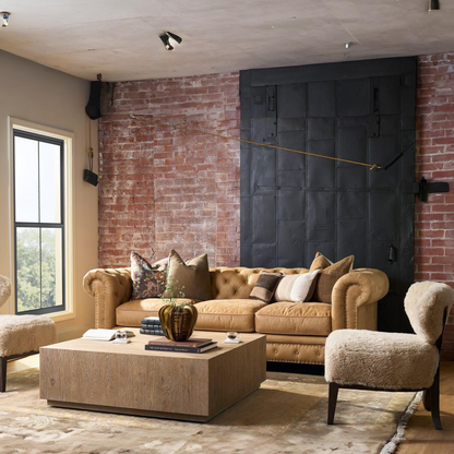 Universal Griffith Park Berkeley Leather Tufted Brown 3 Seater Sofa