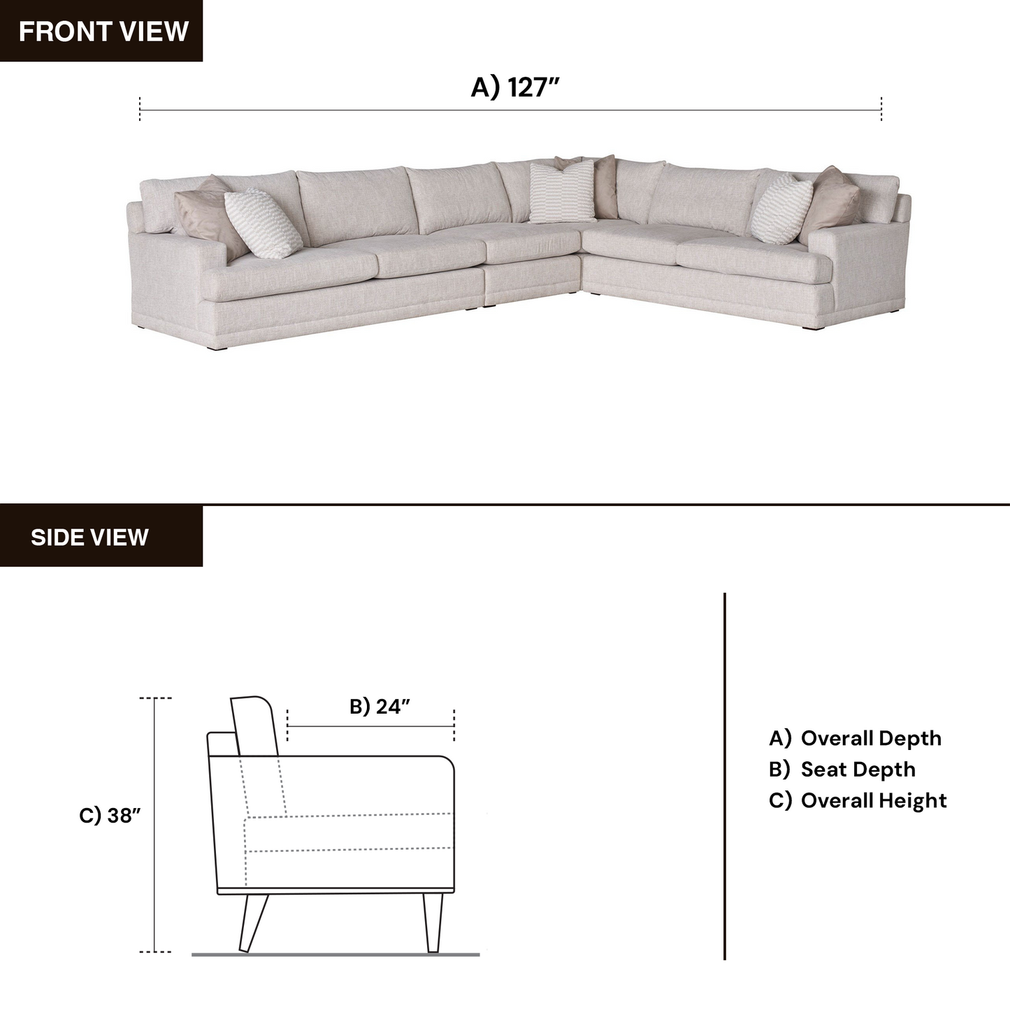 Universal Modular Hadlee Loveseat Sectional Sofa in Beige