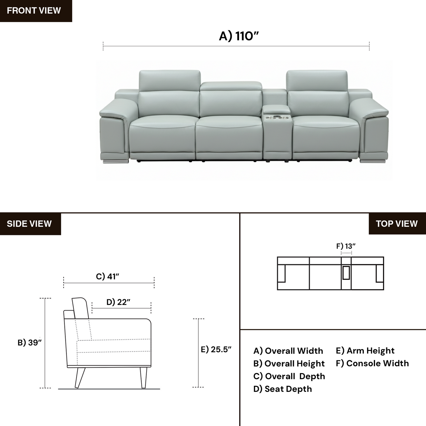 Gio Italia Haviano 3 Seater Leather Power Recliner Sofa