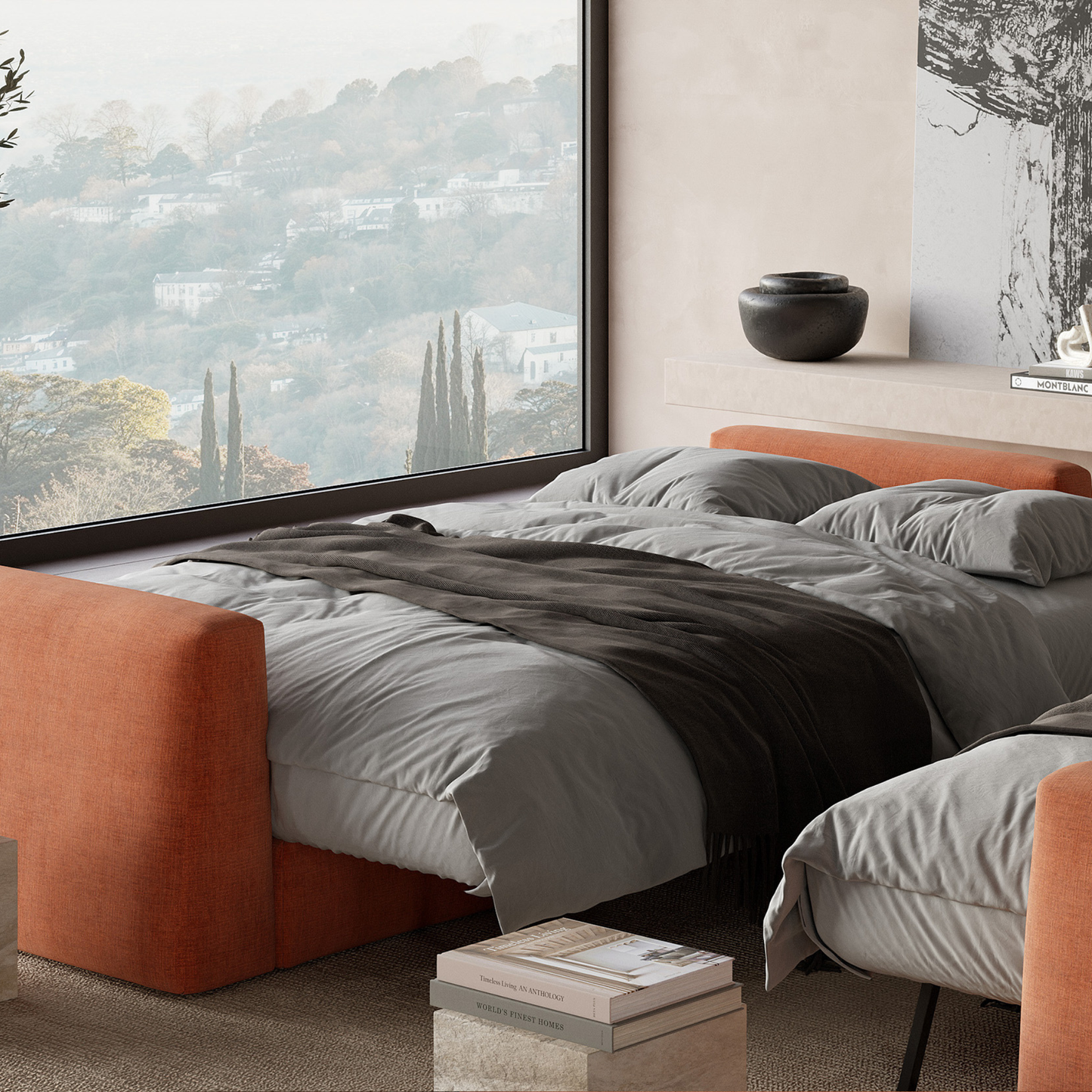 Innovation Living Cone Fabric Convertible Sofa Bed with Storage