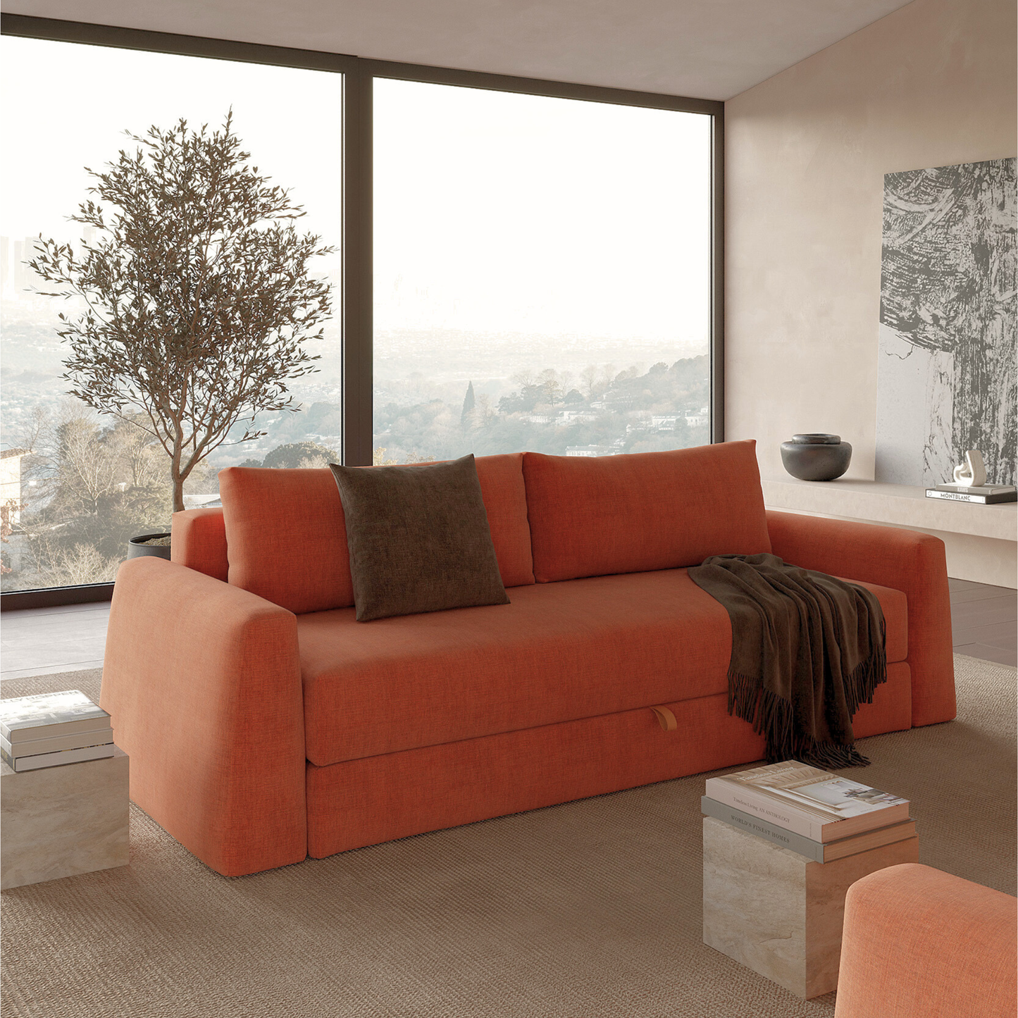 Innovation Living Cone Fabric Convertible Sofa Bed with Storage