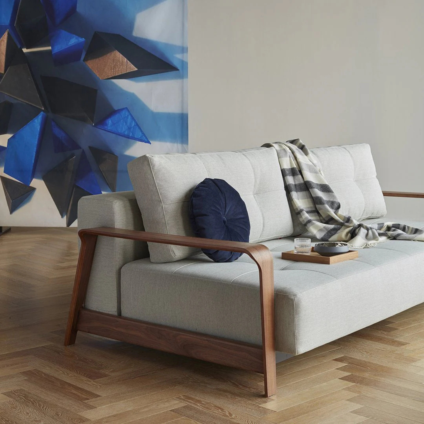 Innovation Living Ran Deluxe Fabric Lounger Sleeper Sofa with Wood Arms-comfortdesignfurniture