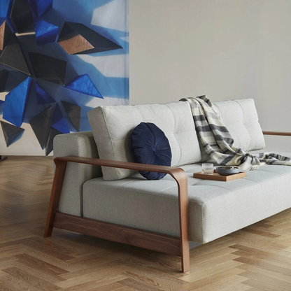 Innovation Living Ran Deluxe Fabric Lounger Sleeper Sofa with Wood Arms-comfortdesignfurniture