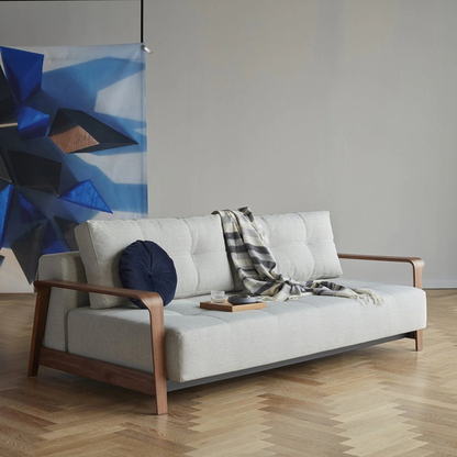 Innovation Living Ran Deluxe Fabric Lounger Sleeper Sofa with Wood Arms-comfortdesignfurniture