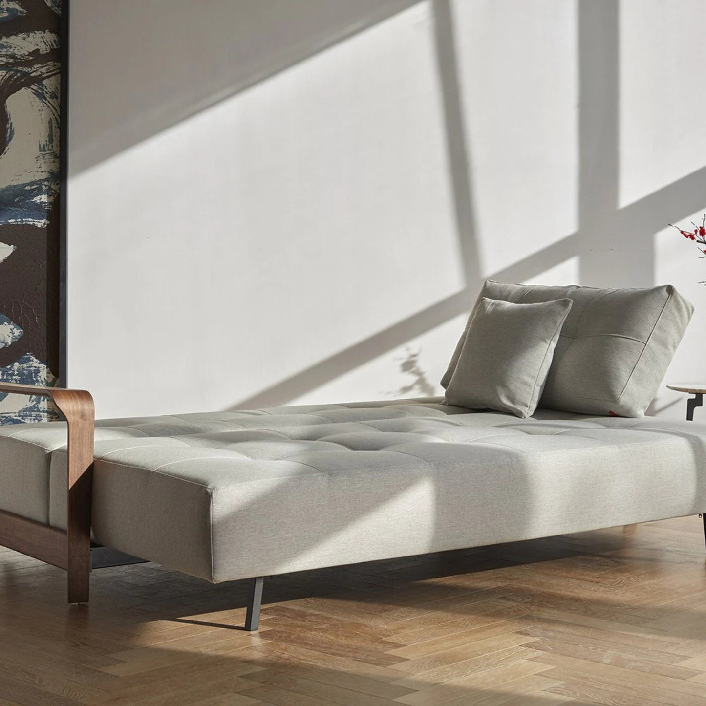 Innovation Living Ran Deluxe Fabric Lounger Sleeper Sofa with Wood Arms-comfortdesignfurniture