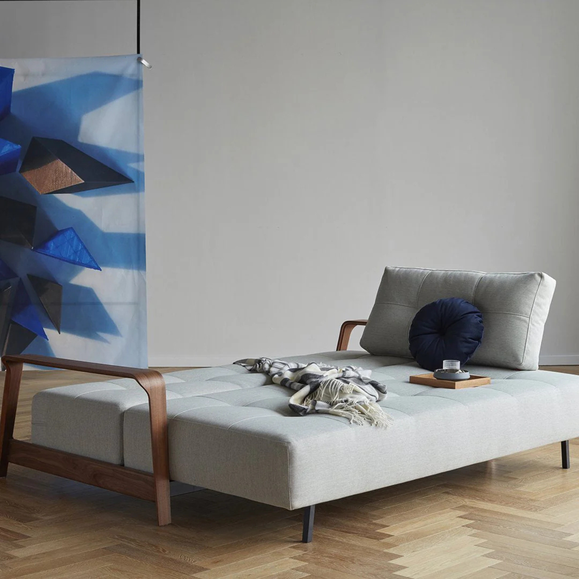 Innovation Living Ran Deluxe Fabric Lounger Sleeper Sofa with Wood Arms-comfortdesignfurniture
