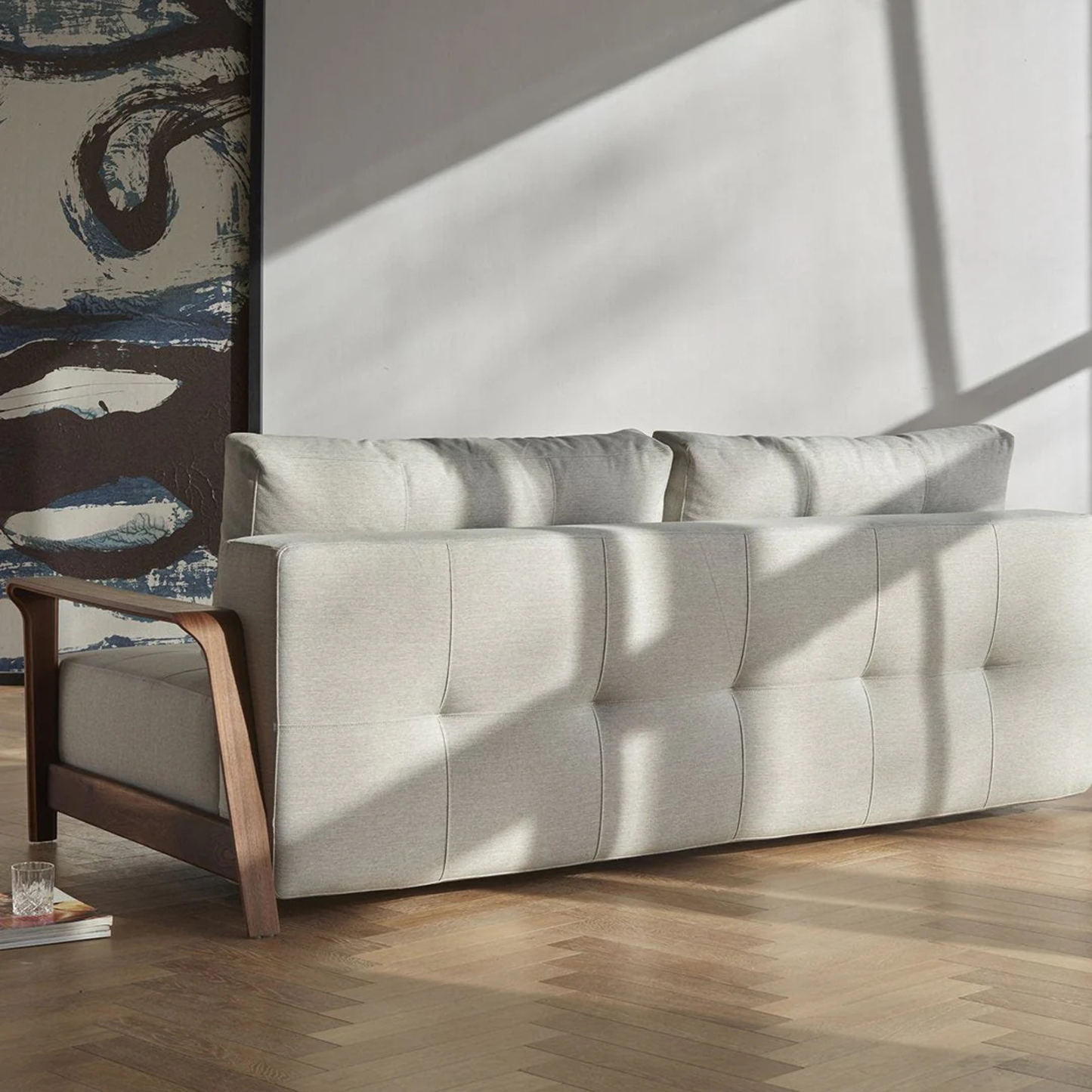 Innovation Living Ran Deluxe Fabric Lounger Sleeper Sofa with Wood Arms-comfortdesignfurniture