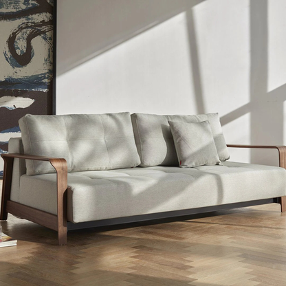 Innovation Living Ran Deluxe Fabric Lounger Sleeper Sofa with Wood Arms-comfortdesignfurniture
