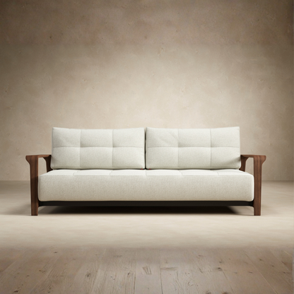 Innovation Living Ran Deluxe Fabric Lounger Sleeper Sofa with Wood Arms-comfortdesignfurniture