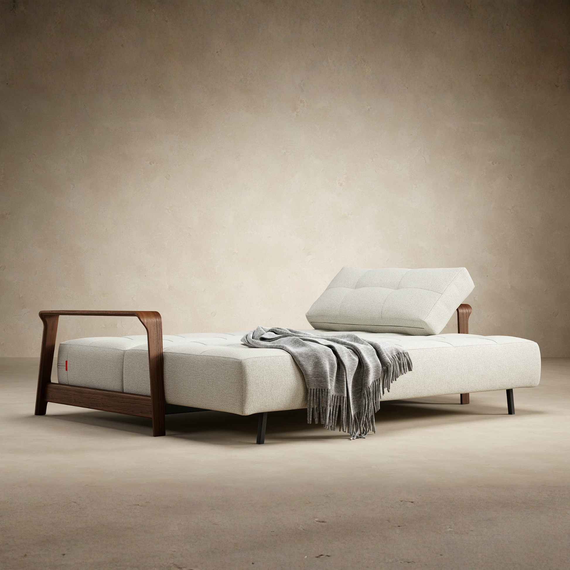 Innovation Living Ran Deluxe Fabric Lounger Sleeper Sofa with Wood Arms-comfortdesignfurniture