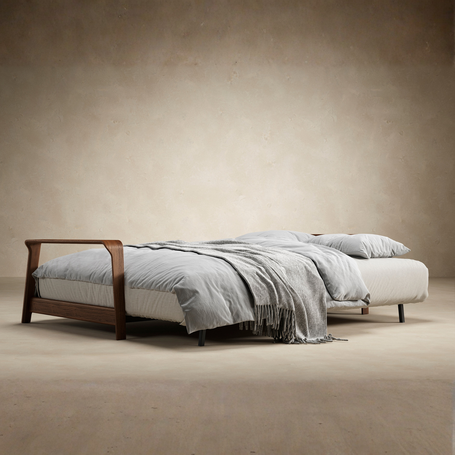 Innovation Living Ran Deluxe Fabric Lounger Sleeper Sofa with Wood Arms-comfortdesignfurniture