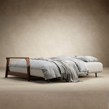 Innovation Living Ran Deluxe Fabric Lounger Sleeper Sofa with Wood Arms-comfortdesignfurniture